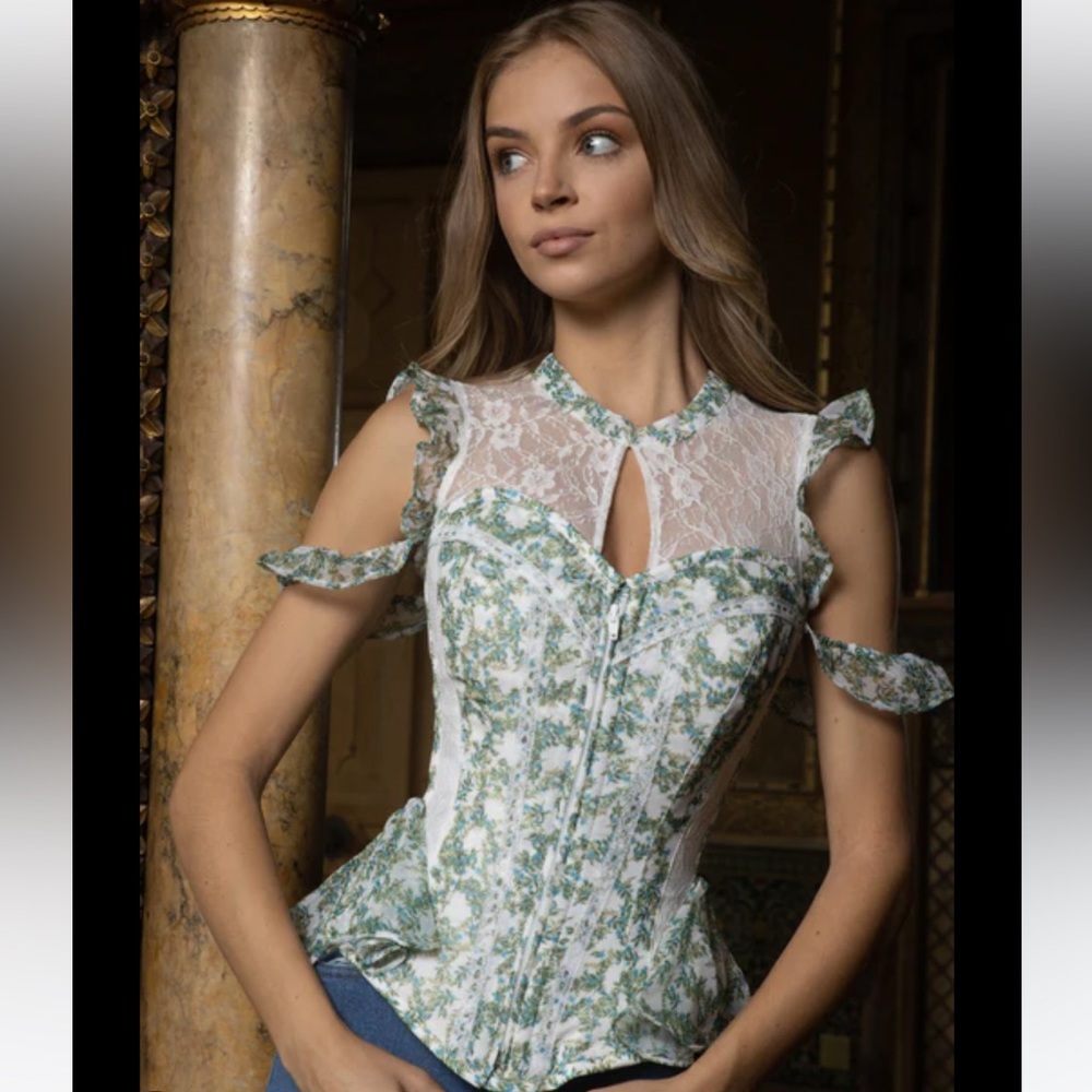 Corset Story Mesh Lace Panel Sleeved Floral Corset 8